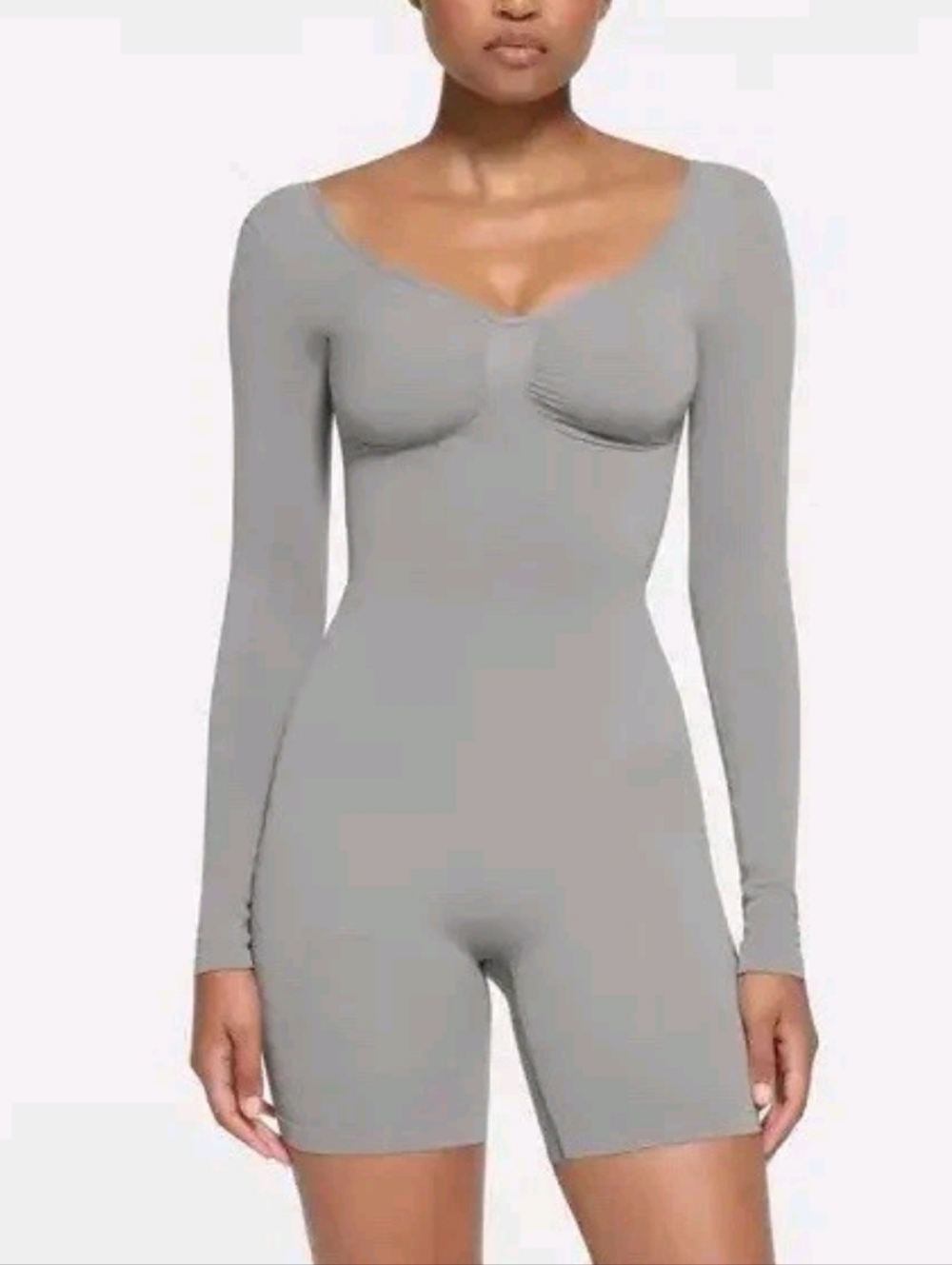 SKIMS Gray Long-Sleeve Shaping Bodysuit